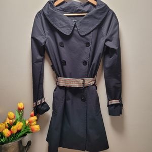 Moschino Jeans Black & Multi Stripe Donna Trench Belted Jacket Size 8